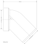 Preview: Technische Maßzeichnung eines WC-Verbinders / Anschlussbogens 45° aus weißem Kunststoff. DN100 mit Ø110 mm Anschluss geeignet für WC-Abflussinstallationen. Sanitär-Anschlussbogen zur Verbindung von WC und Abwasserleitung